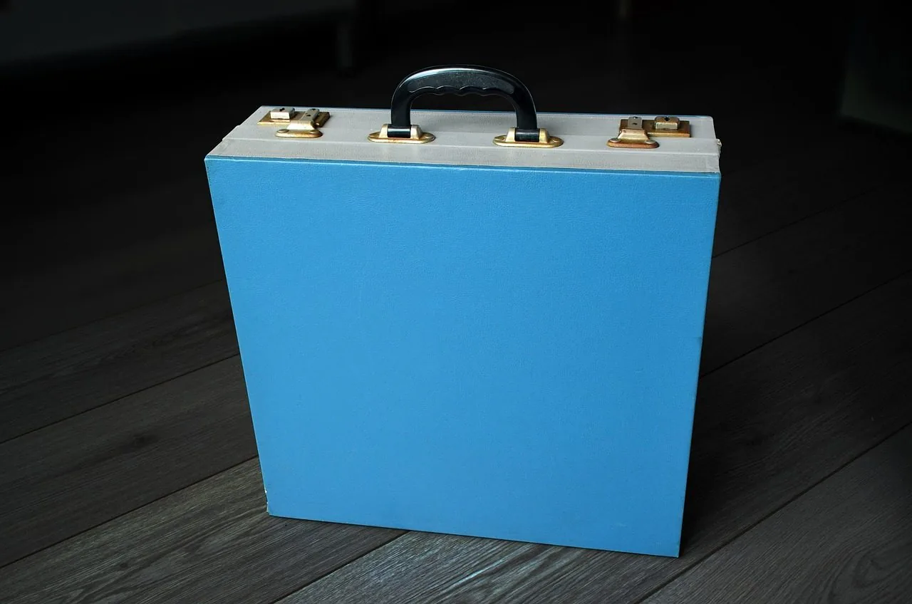 A crate of vinyl records